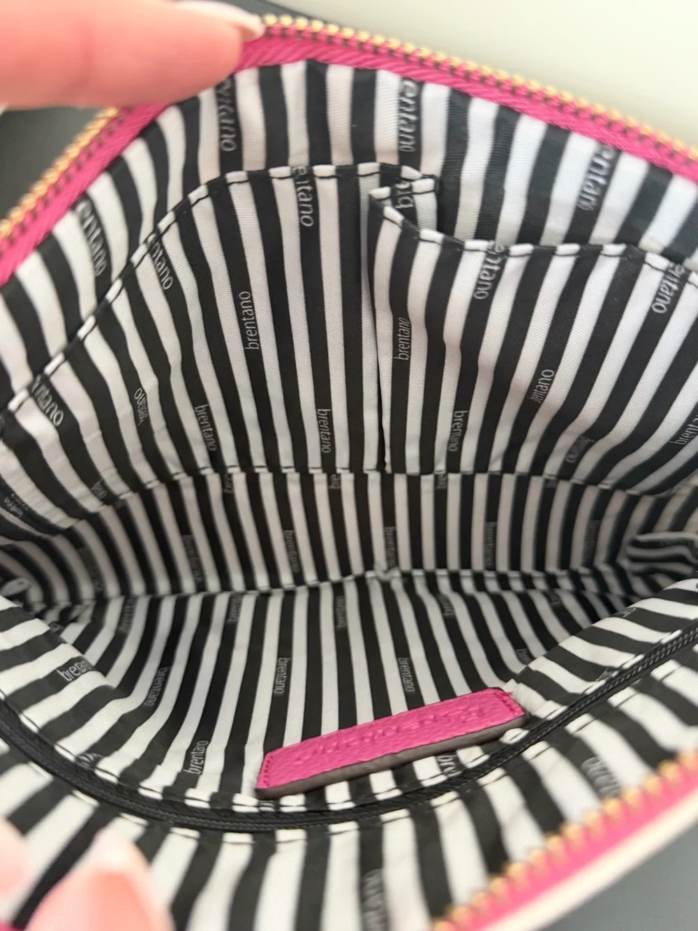Brentano Geometric Vegan Pink Black & White Stripe Zip Clutch